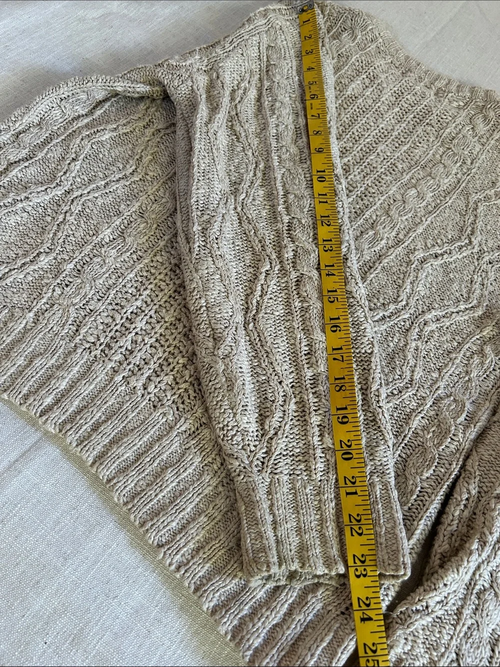 Vintage Banana Republic Sweater Linen/Cotton Cable Knit Medium Oatmeal Fisherman - Picture 10 of 13